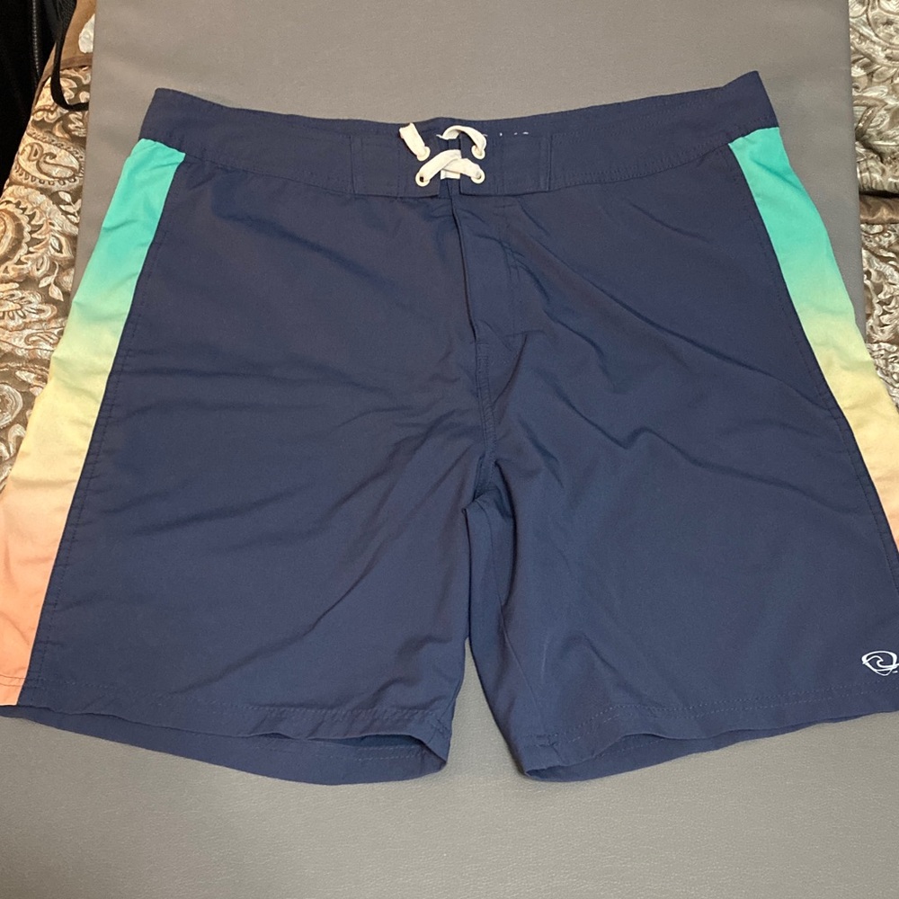 Men's Navy Swim Shorts with Multicolor Side Stripes